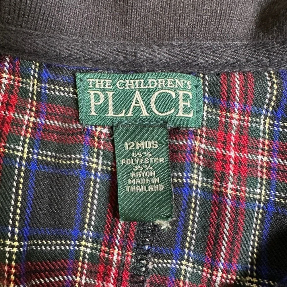 The Childrens Place Baby Boys Plaid Long Sleeve Romper Red Blue 12 Months